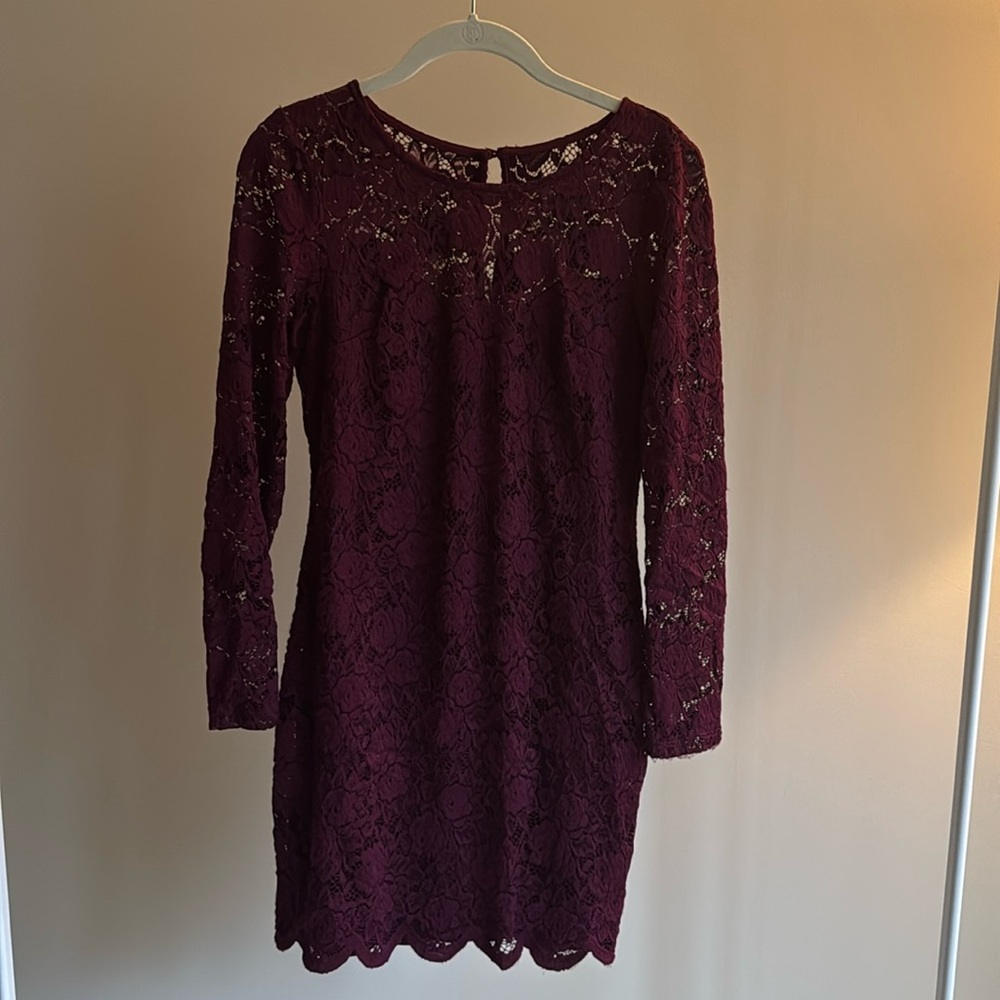 Bordeaux Lace Long sleeve Mini Dress